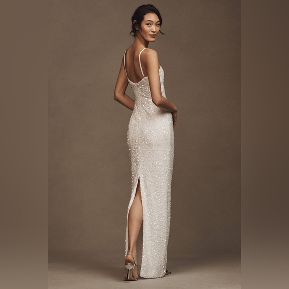 New! Helsi x Anthropologie Lyla White Sequin Rose Keyhole Column Maxi Dress🤍 Lrg - Picture 10 of 15